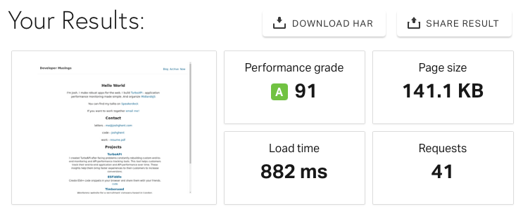 Screenshot of Solarwinds tools, showing the page weight reduced from 300KB to 140KB