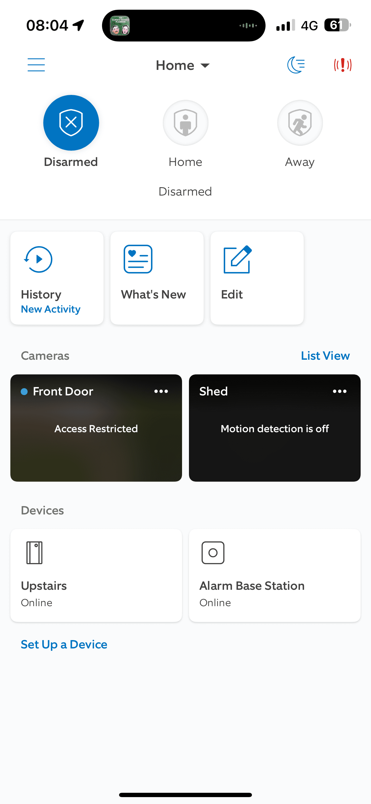 The Ring app dashboard where the Front Door camera preview reads "Access Restricted"